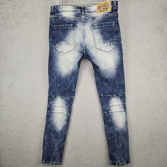 Grindhouse Slim Straight Washed Dark Blue Ripped Stretch Denim Jeans Men 34x32 - Picture 7 of 8